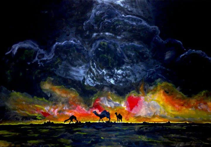 Camels watercolour painting