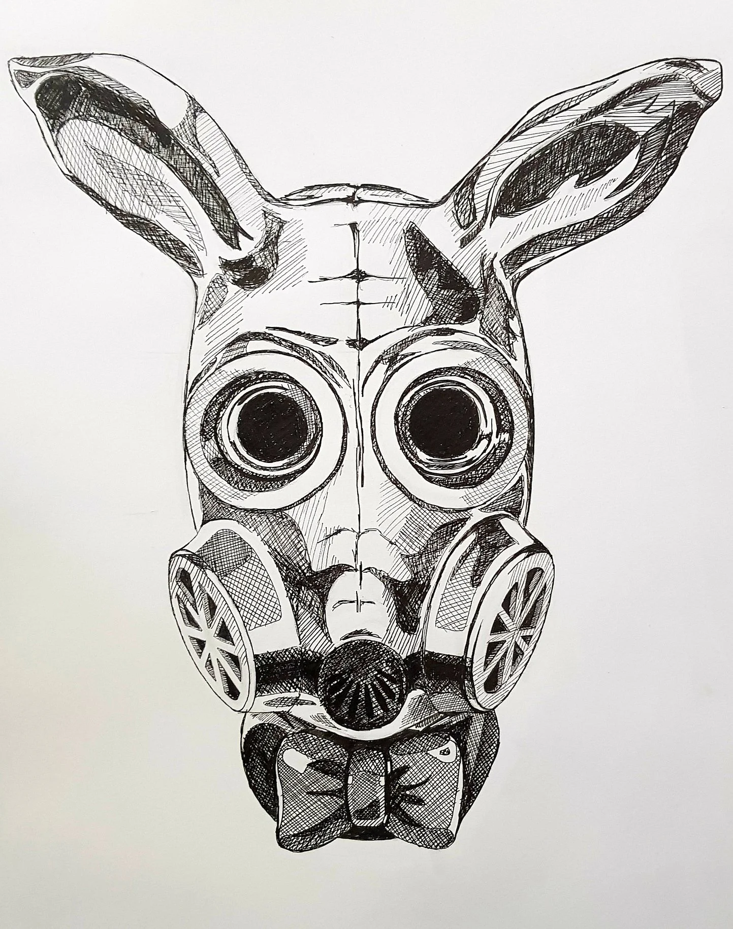 Rabbit gas mask ink drawing