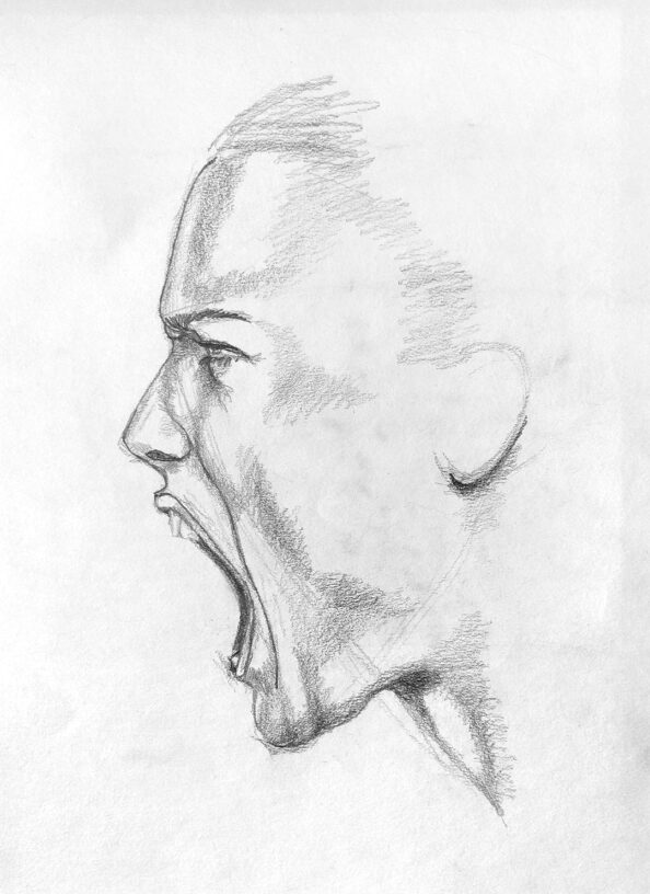 Shouting screaming woman drawing sketch