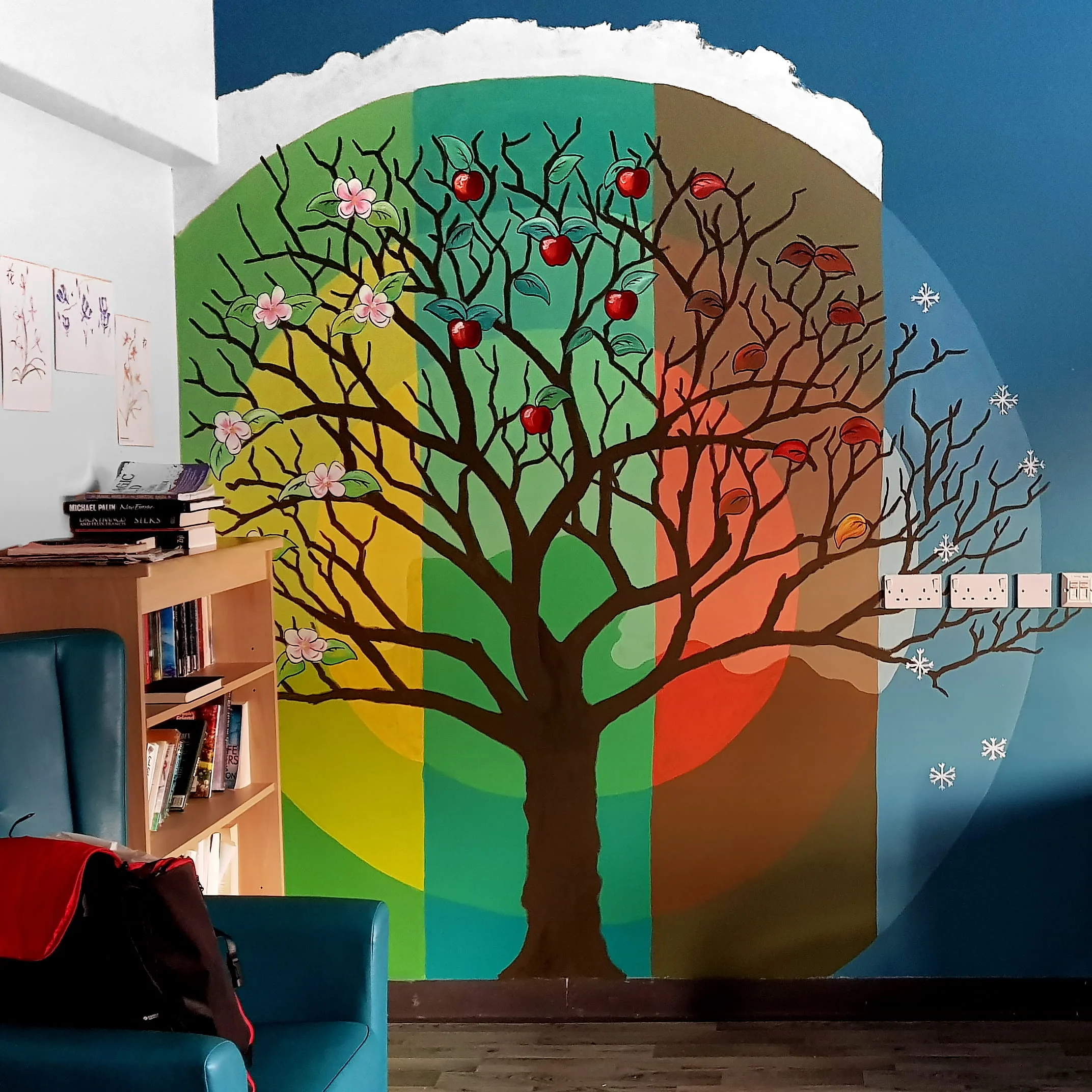 mural wall painting tree 4 seasons